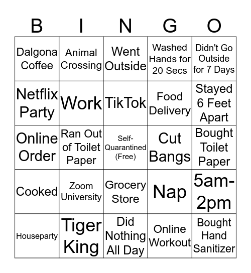QUARANTIN-GO Bingo Card