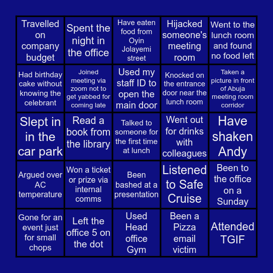 AXA Nigeria Bingo Card