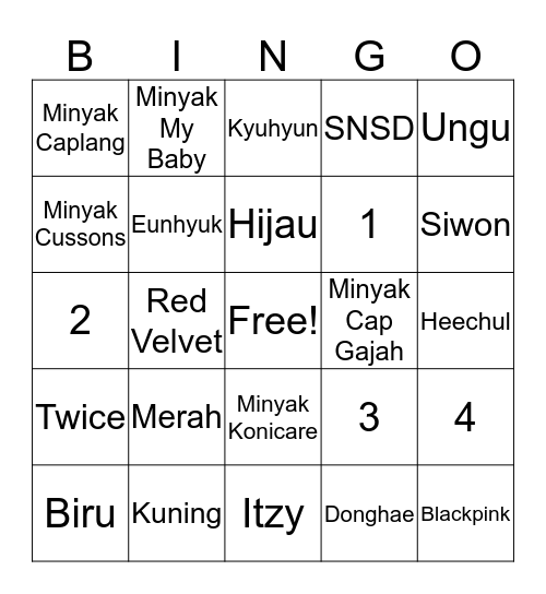 ♤ YERIxME Bingo Card