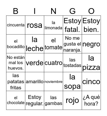 ¡Vamos a practicar! Bingo Card