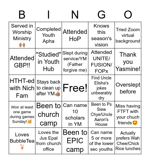 LWMC Youth Ministry Epic Bingo Card