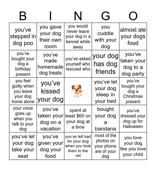 Dog Mom Bingo Card