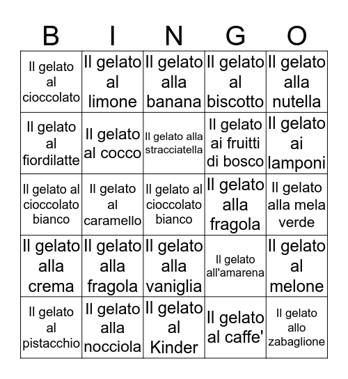 Il gelato Bingo Card