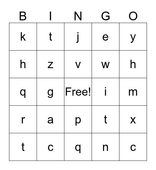 Alphabet Bingo Card