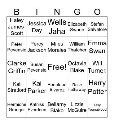 Sara’s Favorite Character BINGO Card