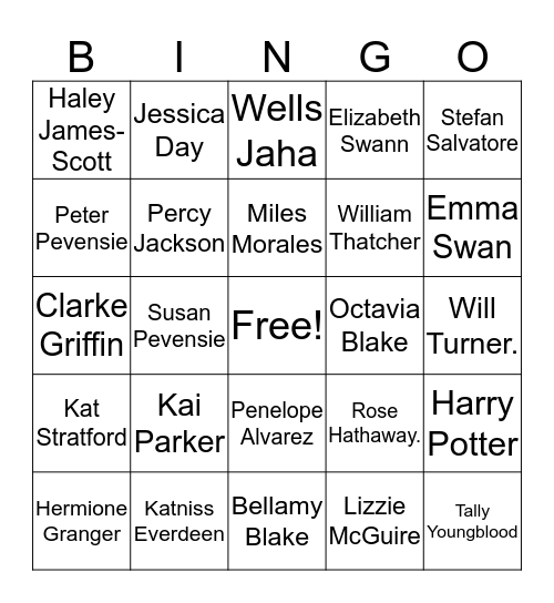 Sara’s Favorite Character BINGO Card