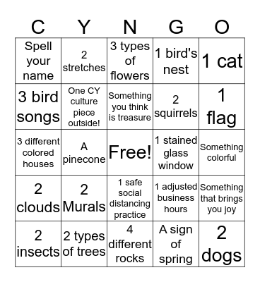Get Outside (Safely) Scavenger Hunt Bingo Card