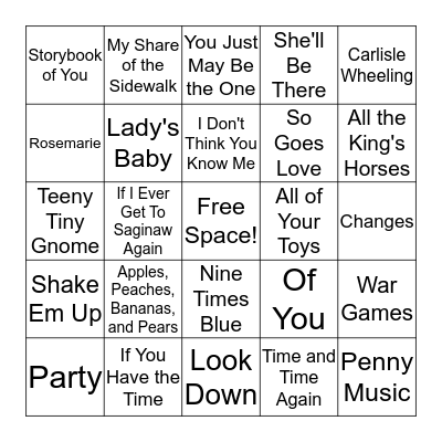 The Monkees 2 Bingo Card