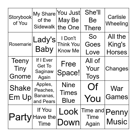 The Monkees 2 Bingo Card