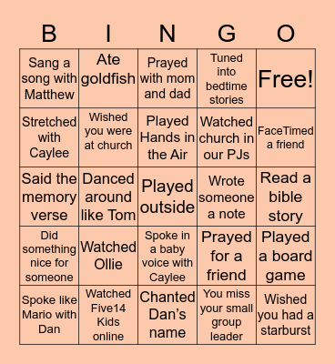 Five14 Kids BINGO Card