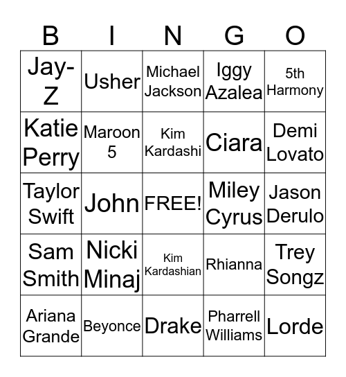 2014 MTV Music Awards  Bingo Card