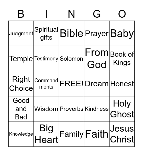 King Solomon Bingo Card