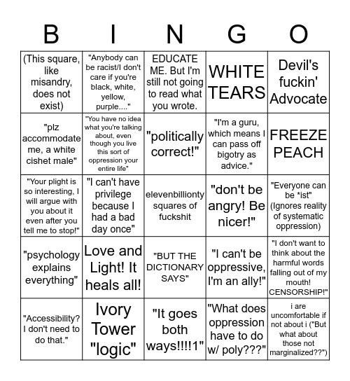 Oppressive Polyamory Bingo Card