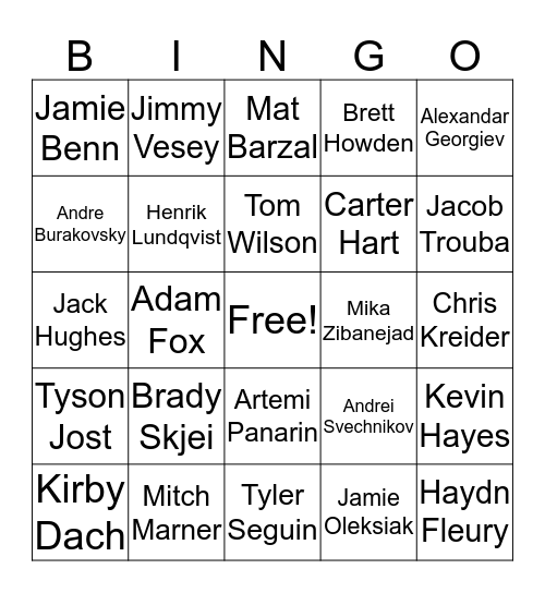 Jordan's Hockey Boys Bingo Card