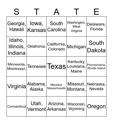 Fifty Nifty United States Bingo Card