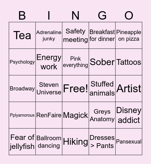 What do you have in common with Caleigh Bingo Card