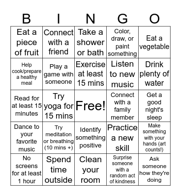 Self-Care Bingo Card