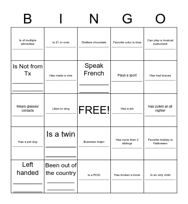 Find someone who(s)... Bingo Card