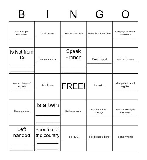 Find someone who(s)... Bingo Card