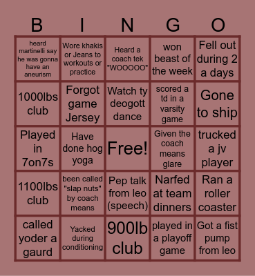 OAHS Football Bingo Card