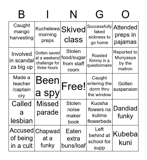 MGHS BINGO Card