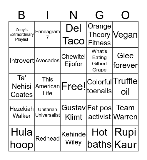 Misha Bingo Card