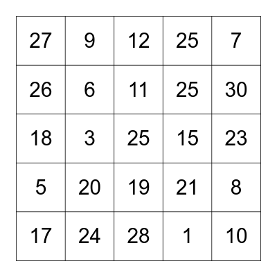 les numeros Bingo Card