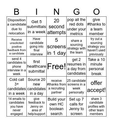 Sourcer Bingo Card