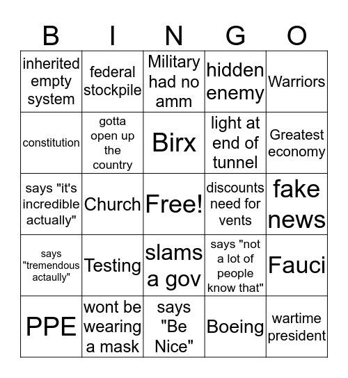 Trump Bingo Card