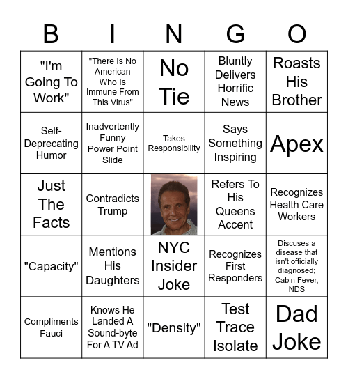 Governor Andrew Cuomo Press Conference Bingo Card