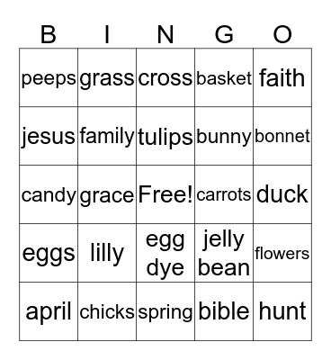 Easter Bingo Card