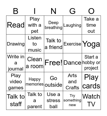 Coping Skills Bingo Card