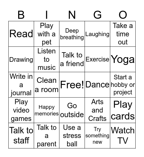 Coping Skills Bingo Card