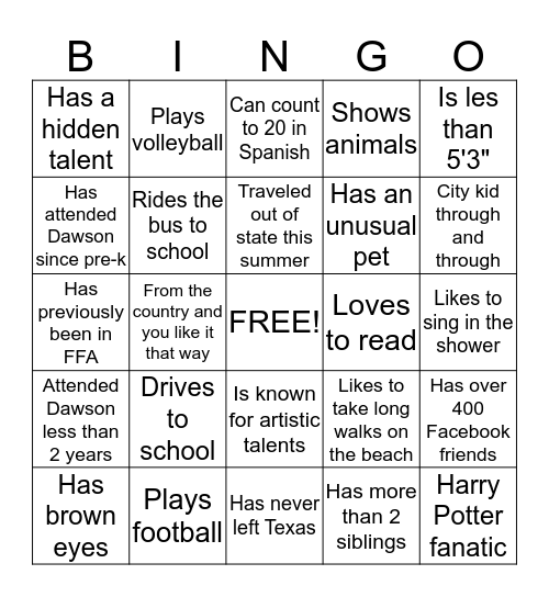 Who is it? Bingo Card