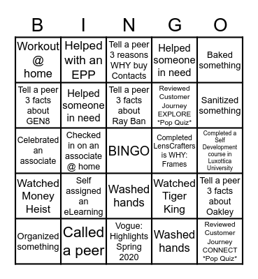 Quarantine BINGO Card