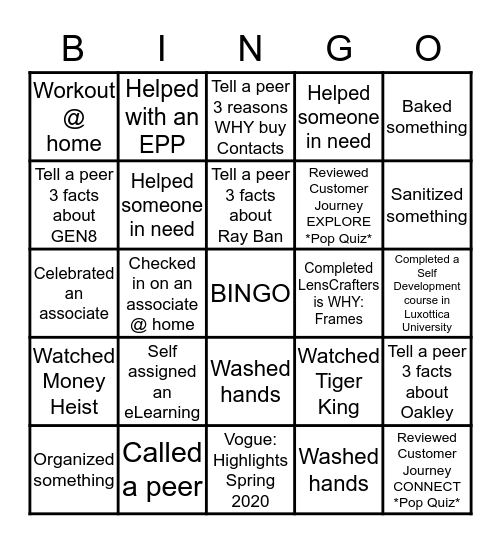 Quarantine BINGO Card