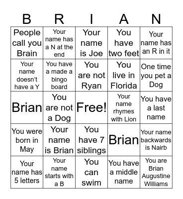 Brian Bingo Card