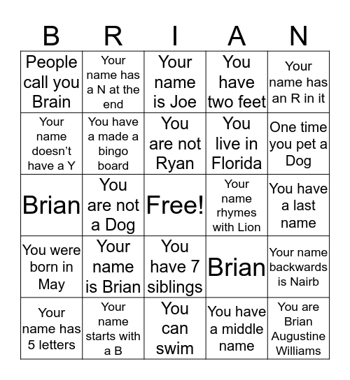 Brian Bingo Card