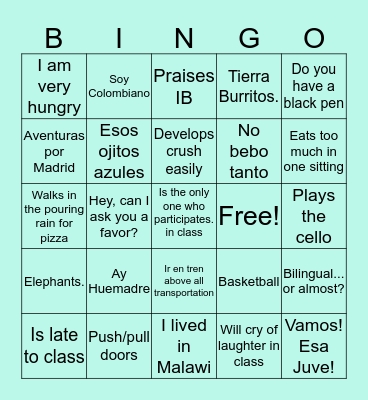 Felipe Forero’s BINGO Card