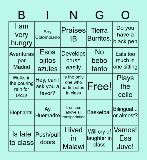 Felipe Forero’s BINGO Card