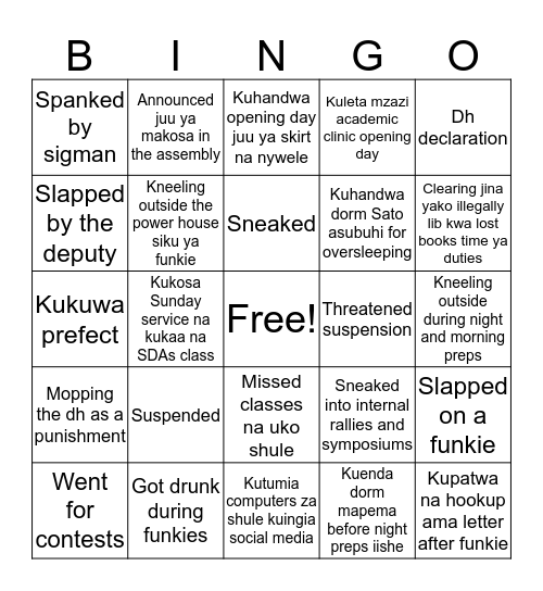 Kipsigis girls Bingo Card