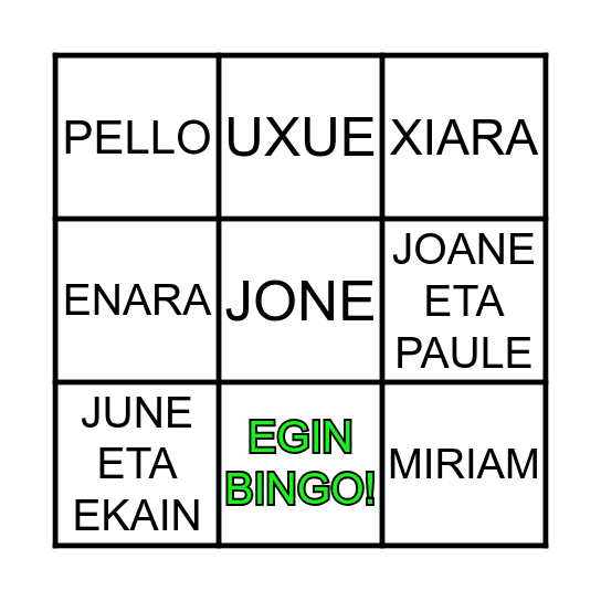 ARRETXINAGAKO UMEAK Bingo Card