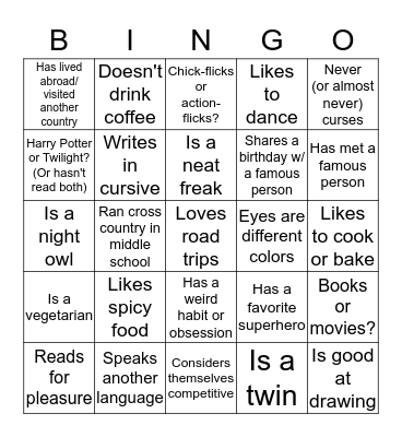 Untitled Bingo Card