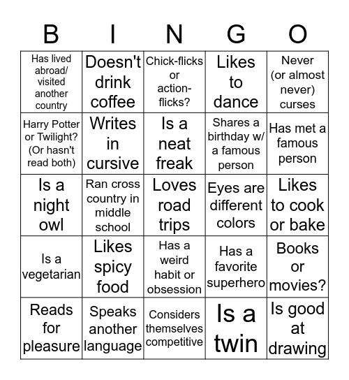 Untitled Bingo Card