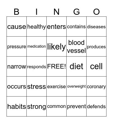 U 1: Staying healthy in the modern world Bingo Card