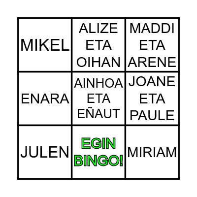 ARRETXINAGAKO UMEAK Bingo Card