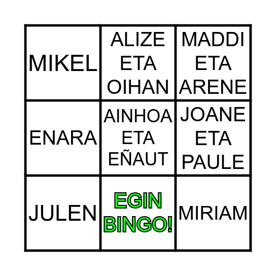 ARRETXINAGAKO UMEAK Bingo Card