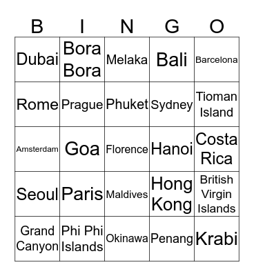 Vacation Destinations Bingo Card