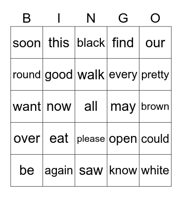 sight word bingo U5L2 Bingo Card