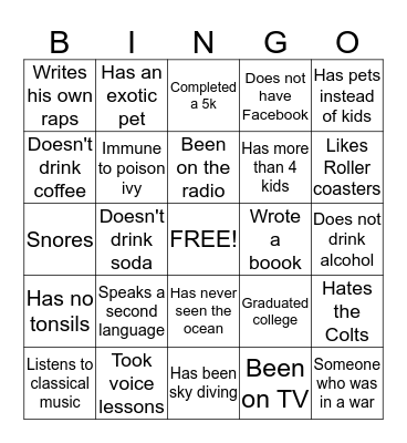 Family Bingo Card